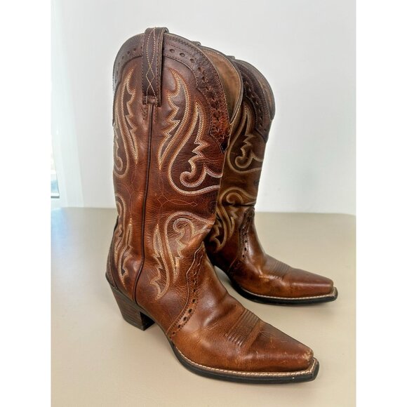 ARIAT Women’s BOOTS CARAMEL TOOLED LEATHER HERITAGE X TOE STYLE 10005908 SZ 7.5B - Picture 6 of 16